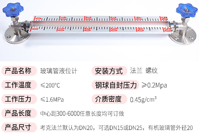 防腐型玻璃管液位計技術參數(shù)對照表