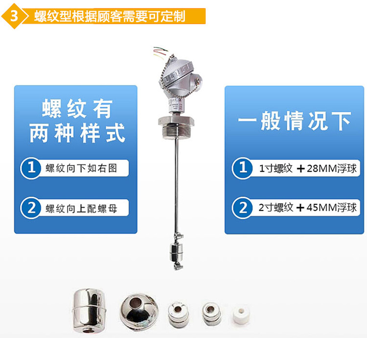 側(cè)裝式浮球液位計螺紋分類圖