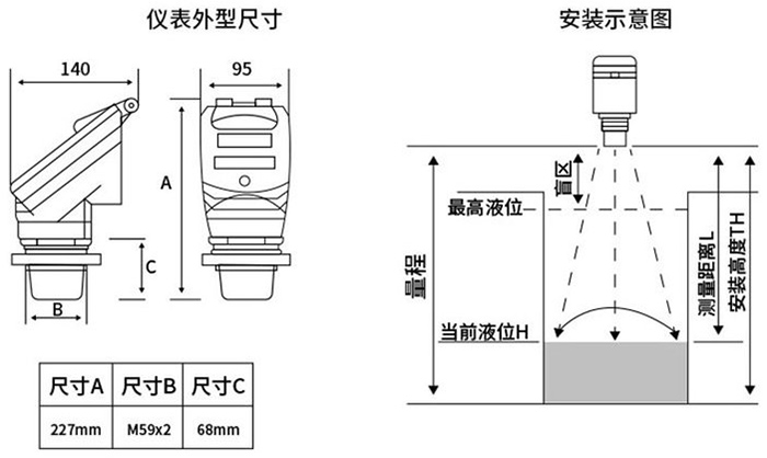 瀝青超聲波液位計(jì)外形尺寸圖