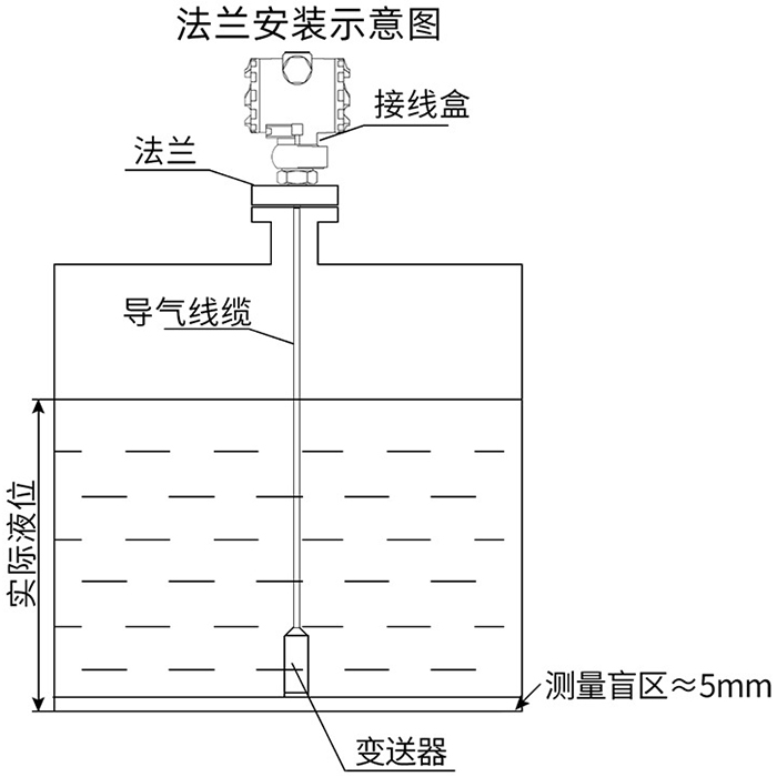 數(shù)顯投入式液位計(jì)法蘭安裝示意圖