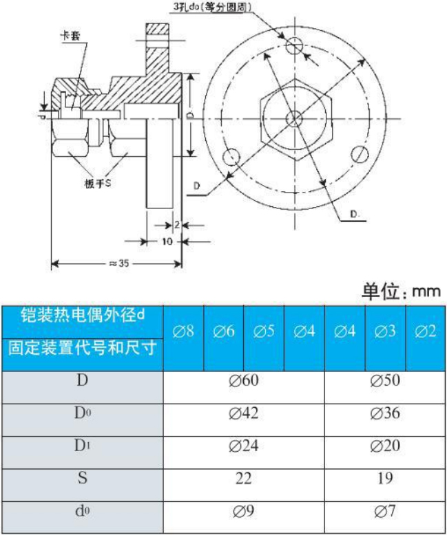 貴金屬熱電偶法蘭安裝尺寸圖