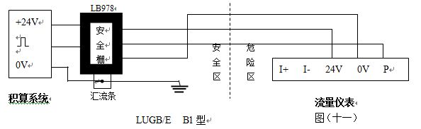 防爆數(shù)顯壓縮空氣流量計三線制脈沖輸出型接線圖