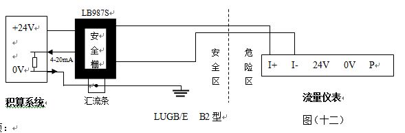 防爆蒸汽專用流量計4-20mA電流輸出型接線圖